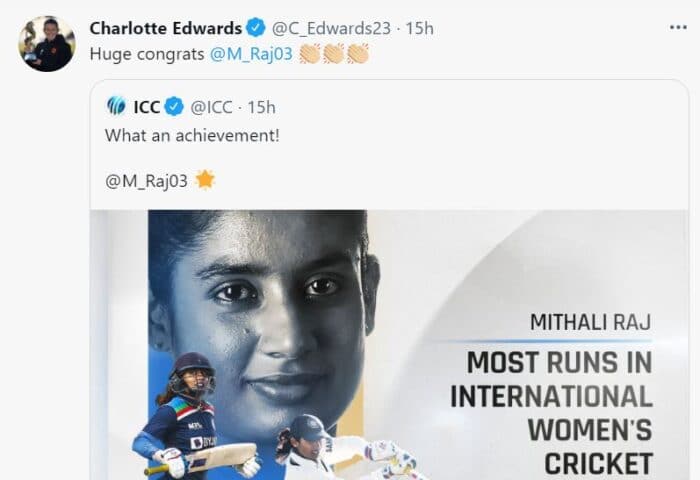 Twitter reactions: Mithali Raj becomes highest-ever women’s run-scorer
