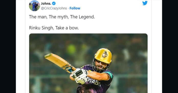 Cricket News: GT vs KKR Twitter Reactions: Rinku Singh hits five sixes in final over to seal unbelievable win | Reactions to Rinku Singh knock