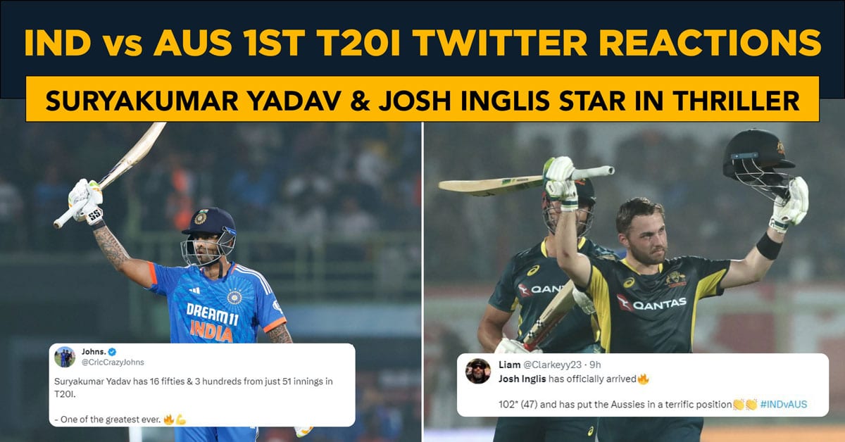 Cricket News: IND vs AUS 1st T20 Twitter Reactions: Suryakumar Yadav 82 & Josh Inglis 110 in thriller | Reactions to IND vs AUS 1st T20 2023