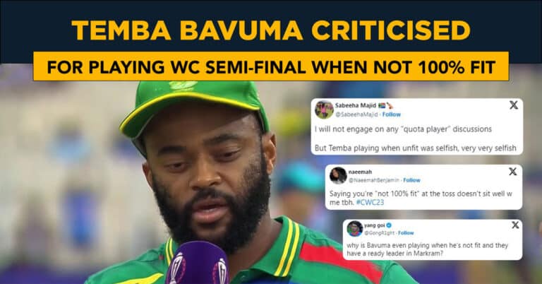 “Selfish” – Temba Bavuma criticised for playing semi-final when not 100 percent fit