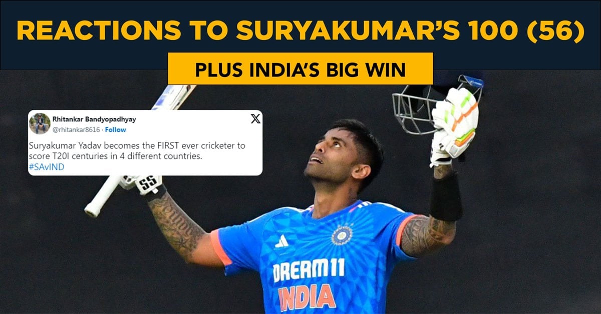 Cricket News: Twitter reactions to Suryakumar Yadav's 100 (56) against South Africa | Fans react to brilliant century by Suryakumar Yadav at Johannesburg