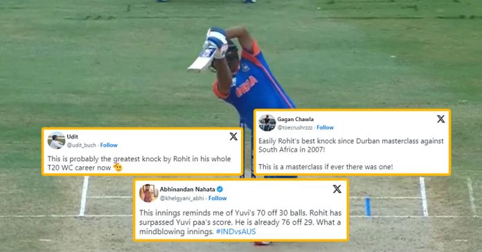 Cricket News: Fans react to magnificent 92 off 41 balls by Rohit Sharma against Australia in Super 8s match in St Lucia.