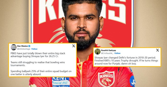 Fans react to Punjab Kings pirchasing Shreyas Iyer for a whopping INR 26.75 crore at the IPL 2025 Auction in Saudi Arabia.