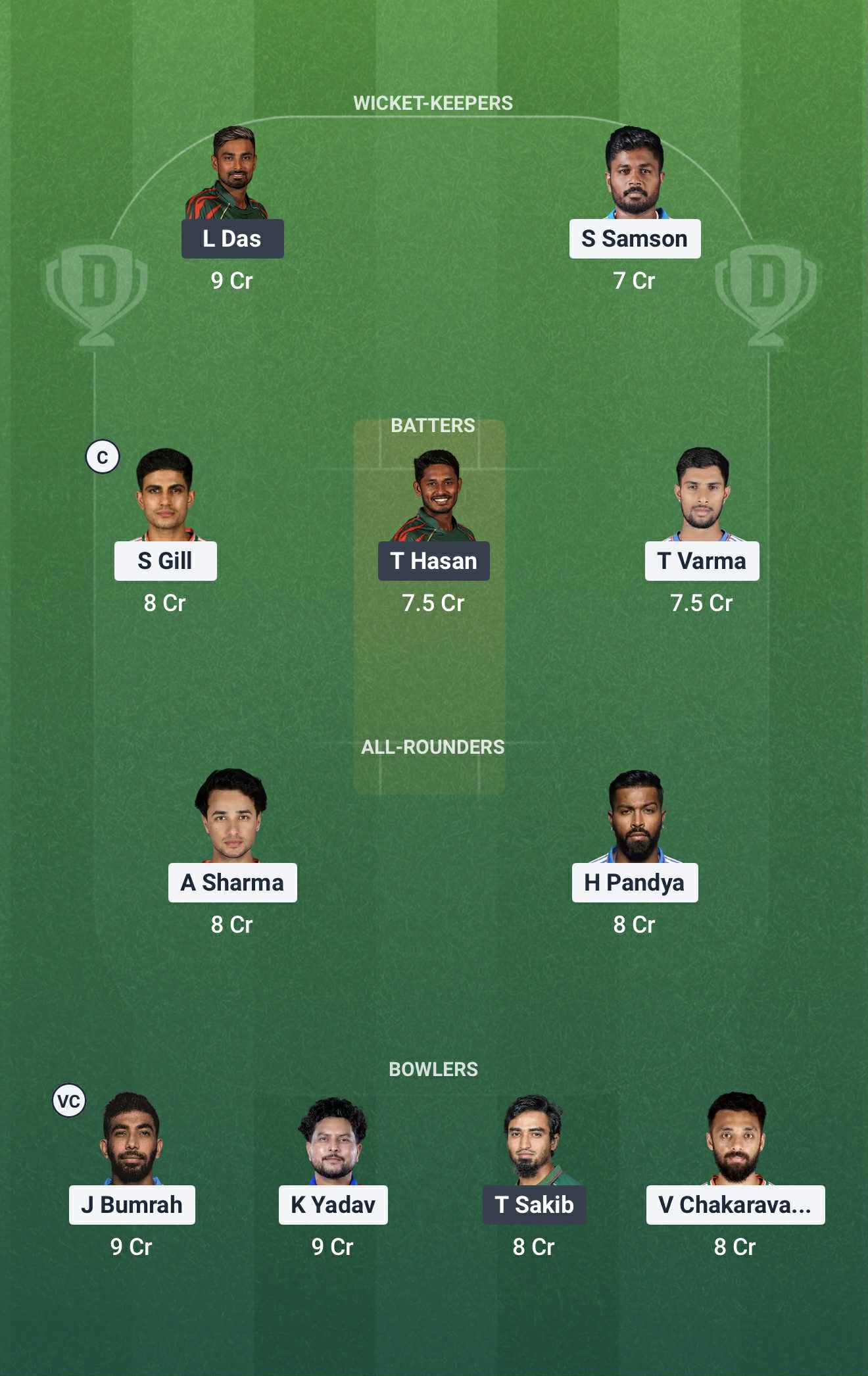 Screenshot from Dream11 app. Possible XIs, Fantasy Cricket Tips, Dubai Pitch Report and Dream11 Prediction for the Asia Cup 2025 Super Four 4th match between IND and BAN