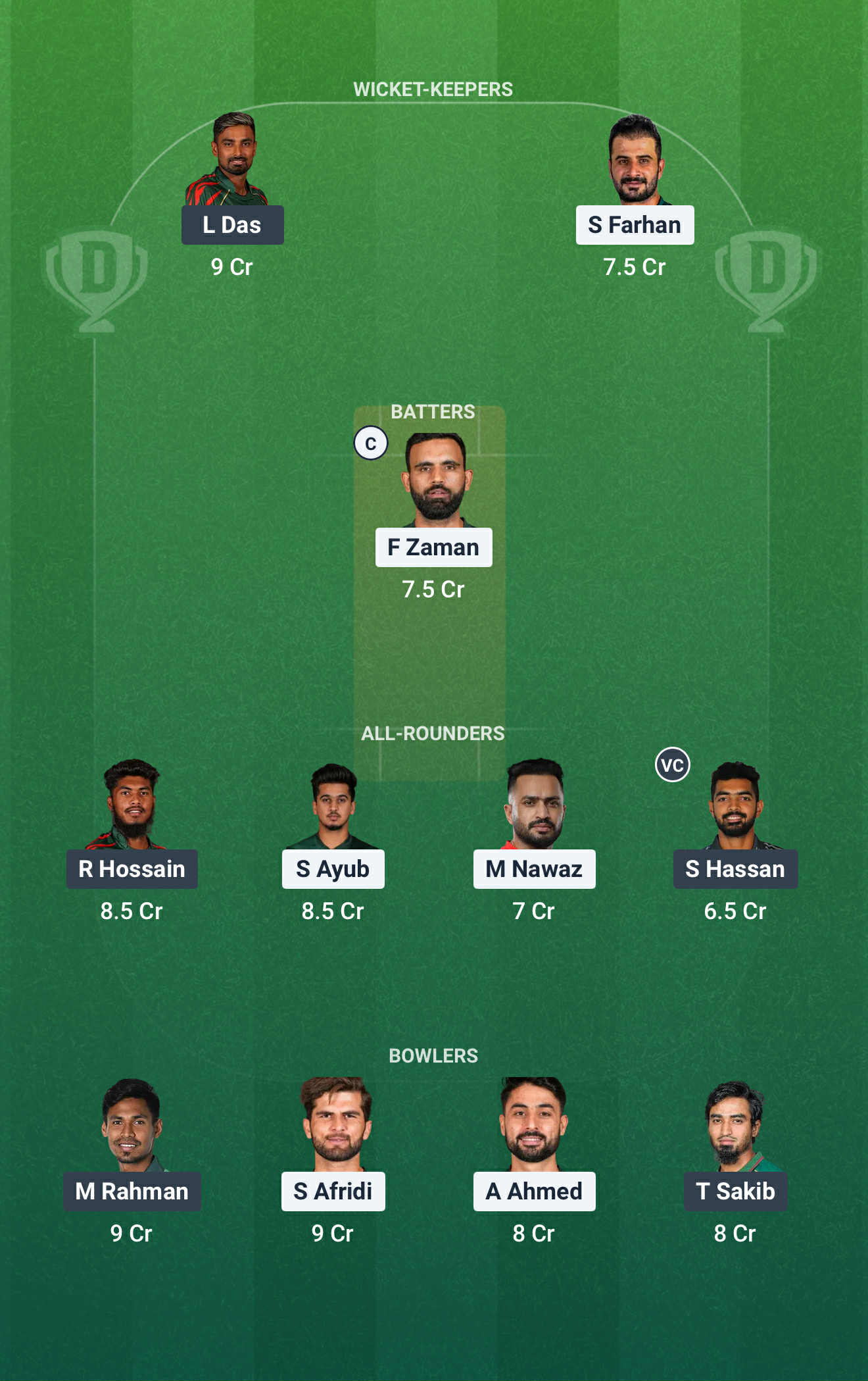 Screenshot from Dream11 app. Possible XIs, Fantasy Cricket Tips, Dubai Pitch Report and Dream11 Prediction for the Asia Cup 2025 Super Four 5th match between PAK and BAN