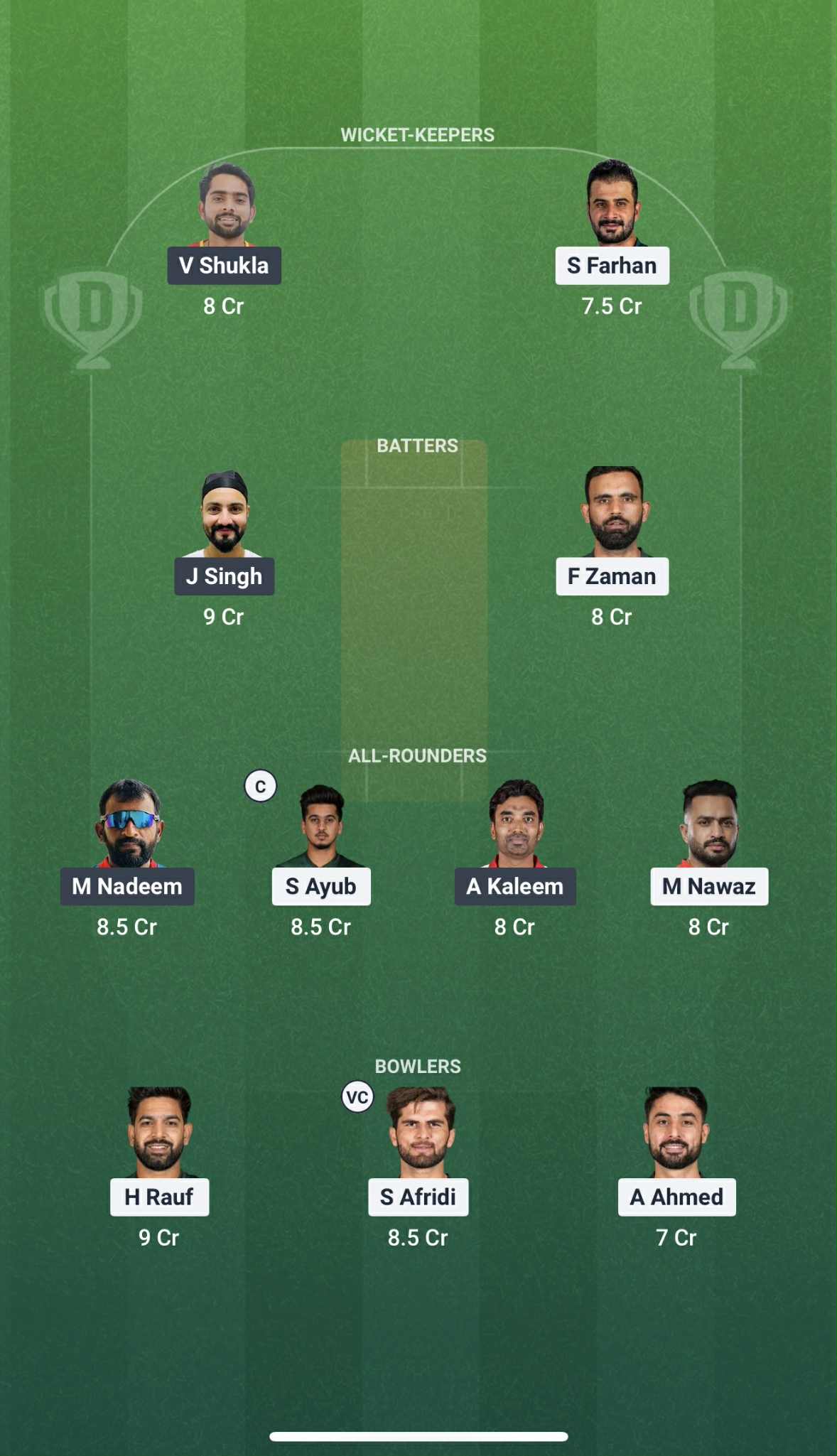 Screenshot from Dream11 app. Possible XIs, Fantasy Cricket Tips, Dubai Pitch Report and Dream11 Prediction for the 4th match of Asia Cup 2025 between PAK and OMA.