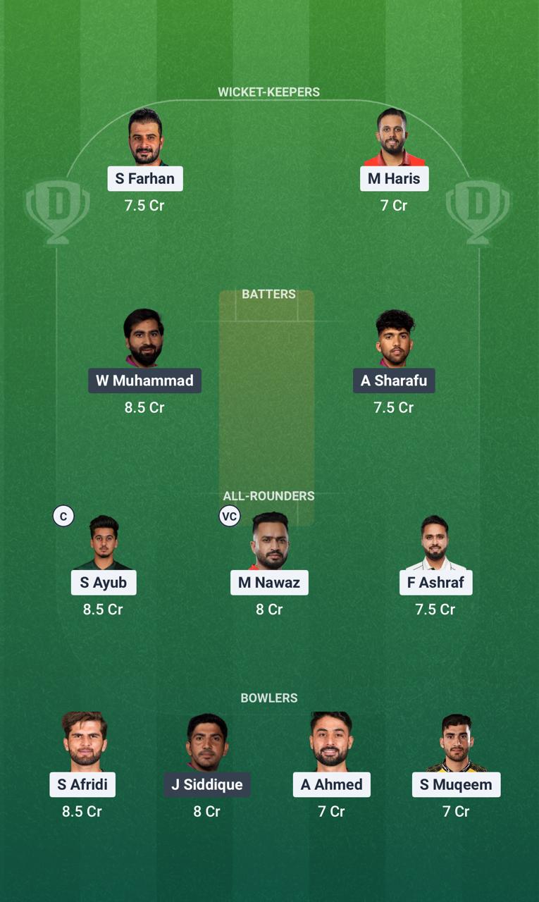 Screenshot from Dream11 app. Possible XIs, Fantasy Cricket Tips, Dubai Pitch Report and Dream11 Prediction for the 10th match of Asia Cup 2025 between UAE and PAK.