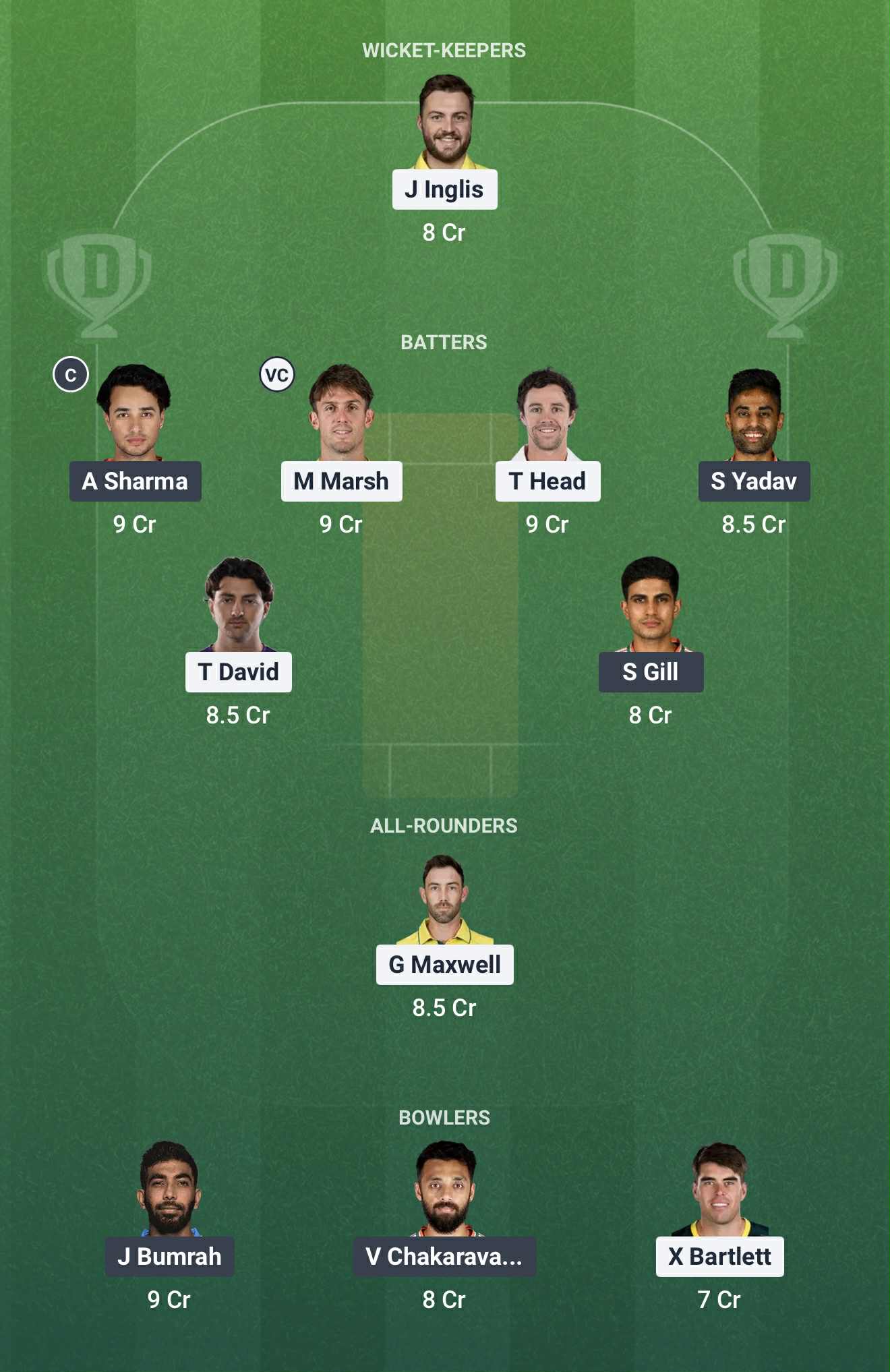 Screenshot from Dream11 app. Possible XIs, Fantasy Cricket Tips, Hobart Pitch Report and Dream11 Prediction for the 3rd AUS vs IND T20 in November 2025