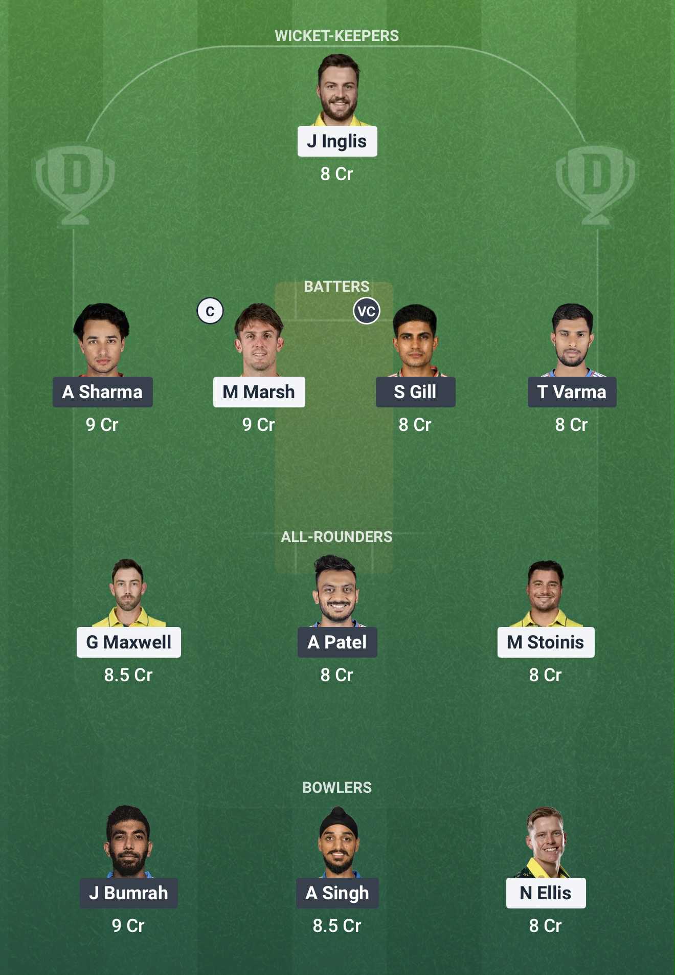 Screenshot from Dream11 app. Possible XIs, Fantasy Cricket Tips, Hobart Pitch Report and Dream11 Prediction for the 3rd AUS vs IND T20 in November 2025