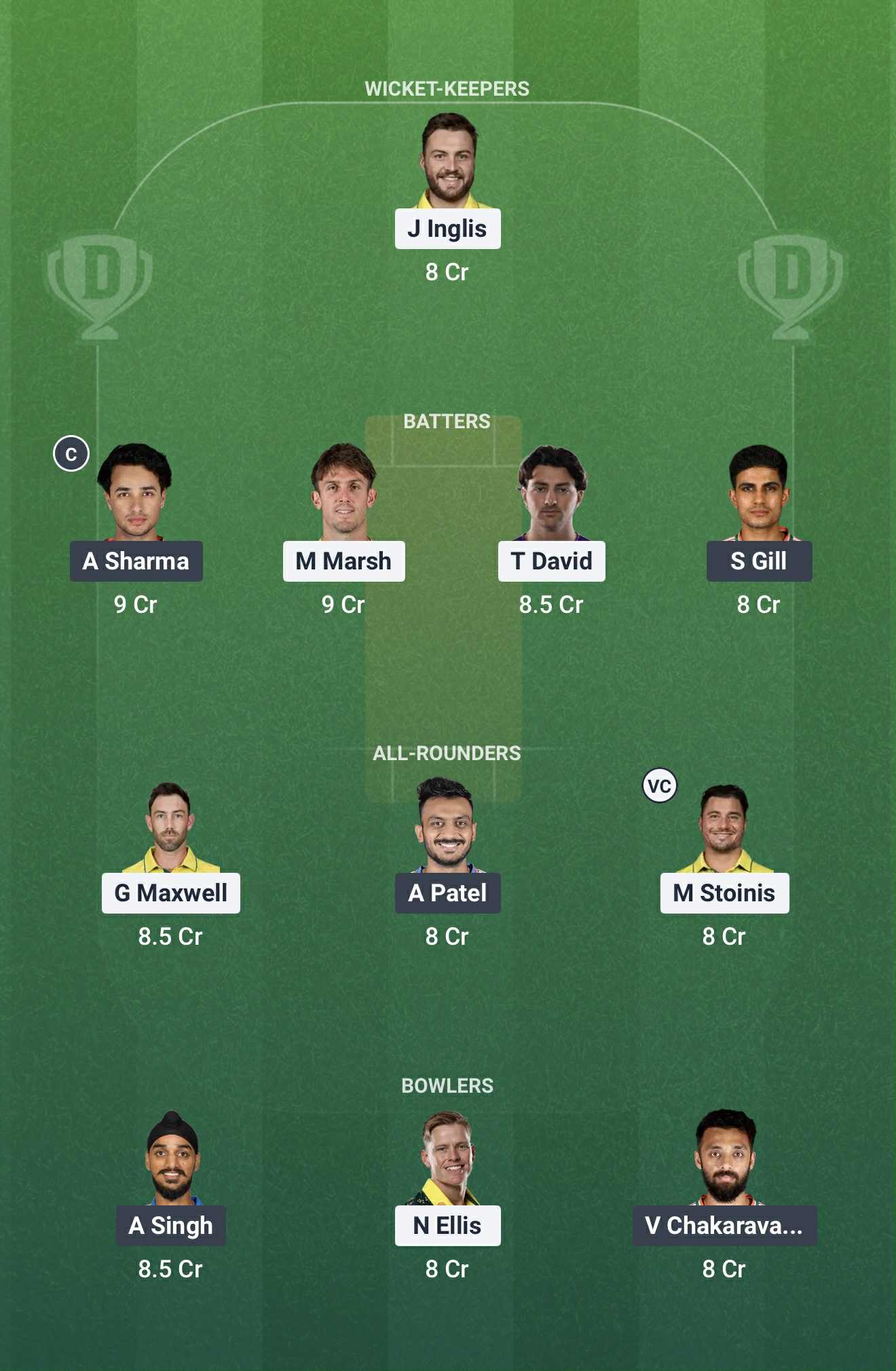 Screenshot from Dream11 app. Possible XIs, Fantasy Cricket Tips, Gabba Pitch Report and Dream11 Prediction for the 5th AUS vs IND T20 on November 8th 2025.