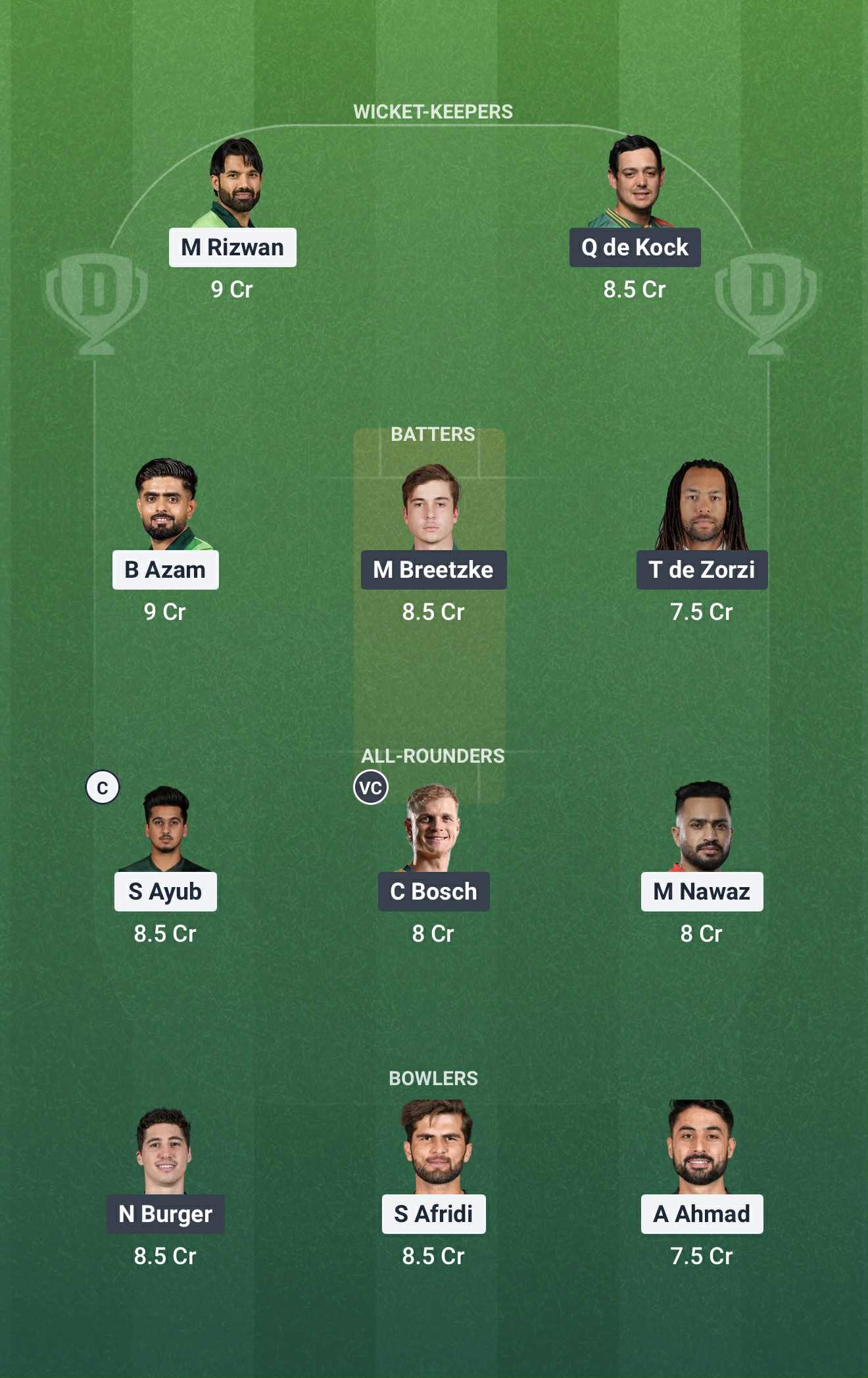 Screenshot from Dream11 app. Possible XIs, Fantasy Cricket Tips, Faisalabad Pitch Report and Dream11 Prediction for the 1st PAK vs SA ODI in November 2025