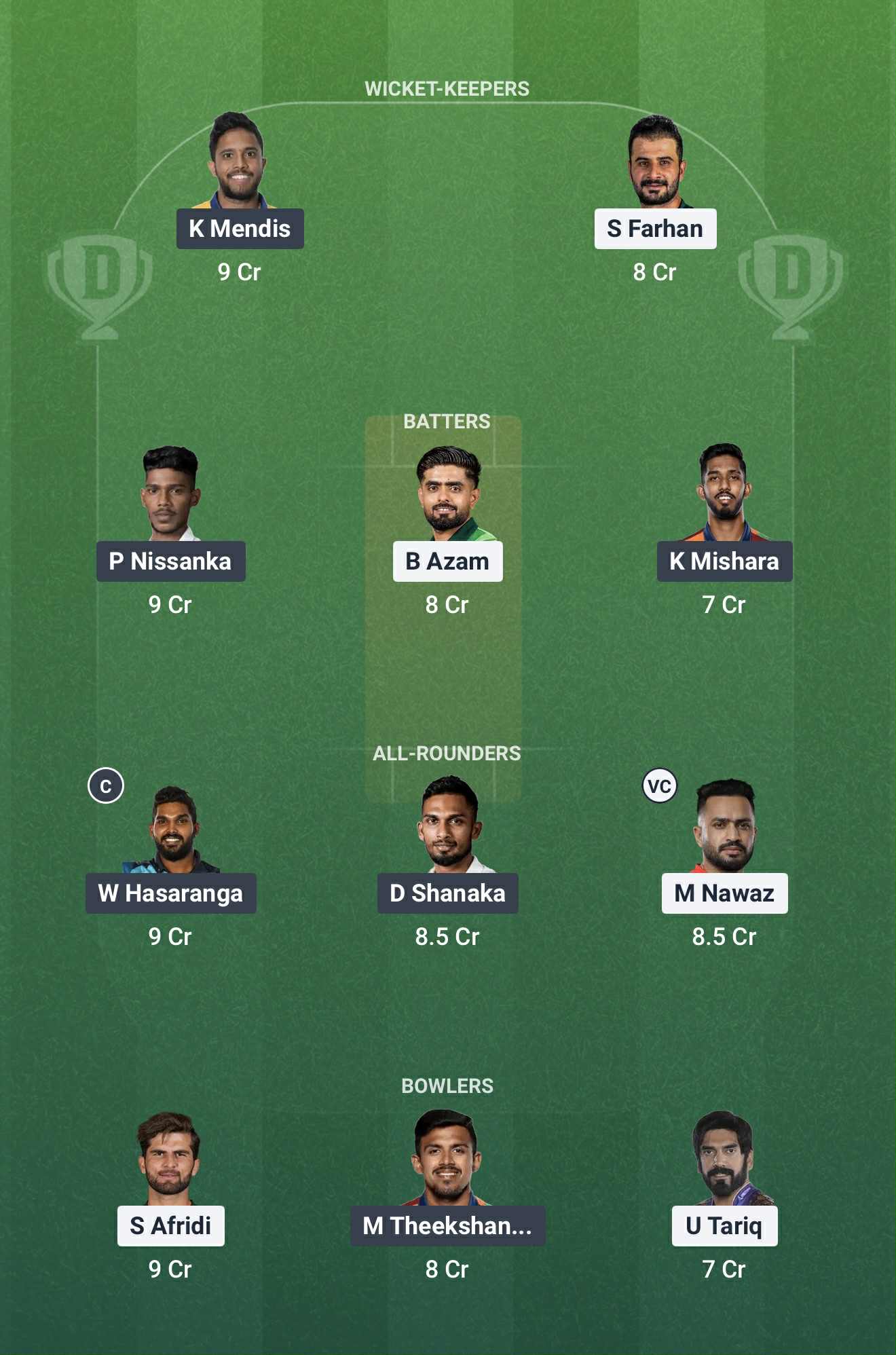 Screenshot from Dream11 app. Possible XIs, Fantasy Cricket Tips, Rawalpindi Pitch Report & Dream11 Prediction for PAK vs SL today - 6th Match of Pakistan T20 Tri-Series