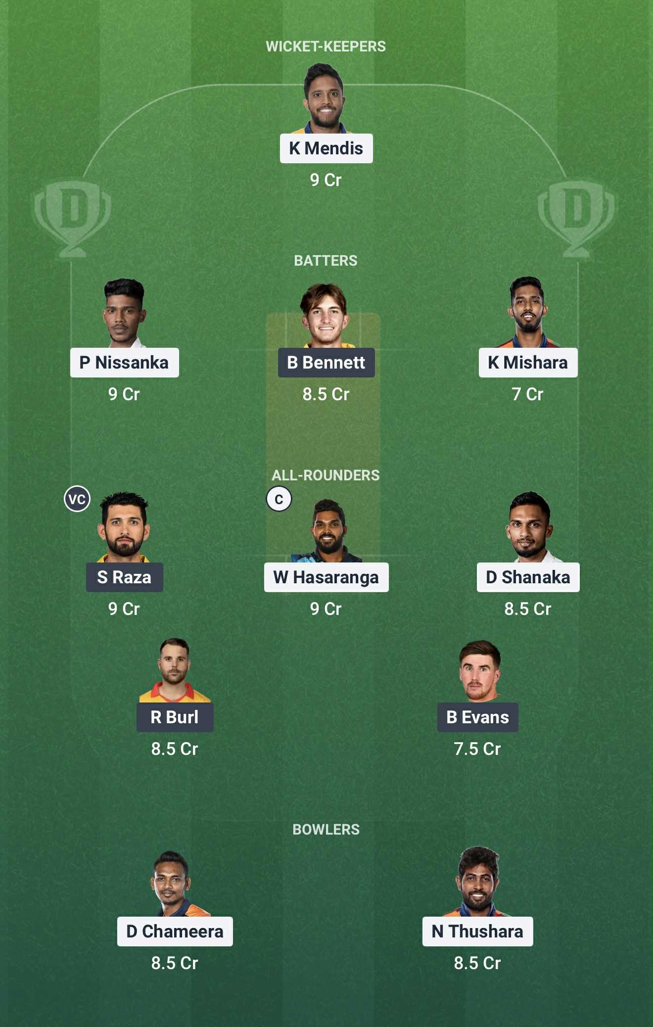 Screenshot from Dream11 app. Possible XIs, Fantasy Cricket Tips, Rawalpindi Pitch Report & Dream11 Prediction for SL vs ZIM today - 2nd Match of Pakistan T20 Tri-Series