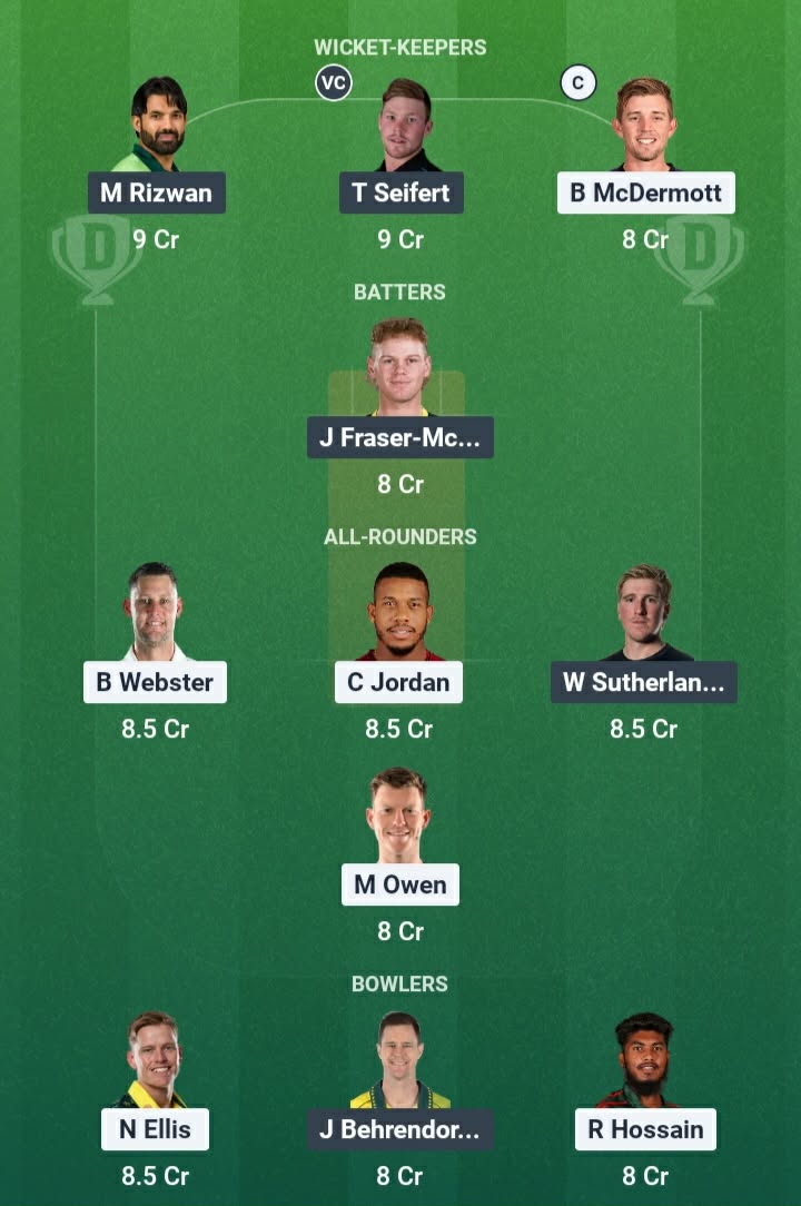 Screenshot from Dream11 app. Possible XIs, Fantasy Cricket Tips, Hobart Pitch Report & Dream11 Prediction for the 15th Match of BBL 2025/26: HUR vs REN Today.