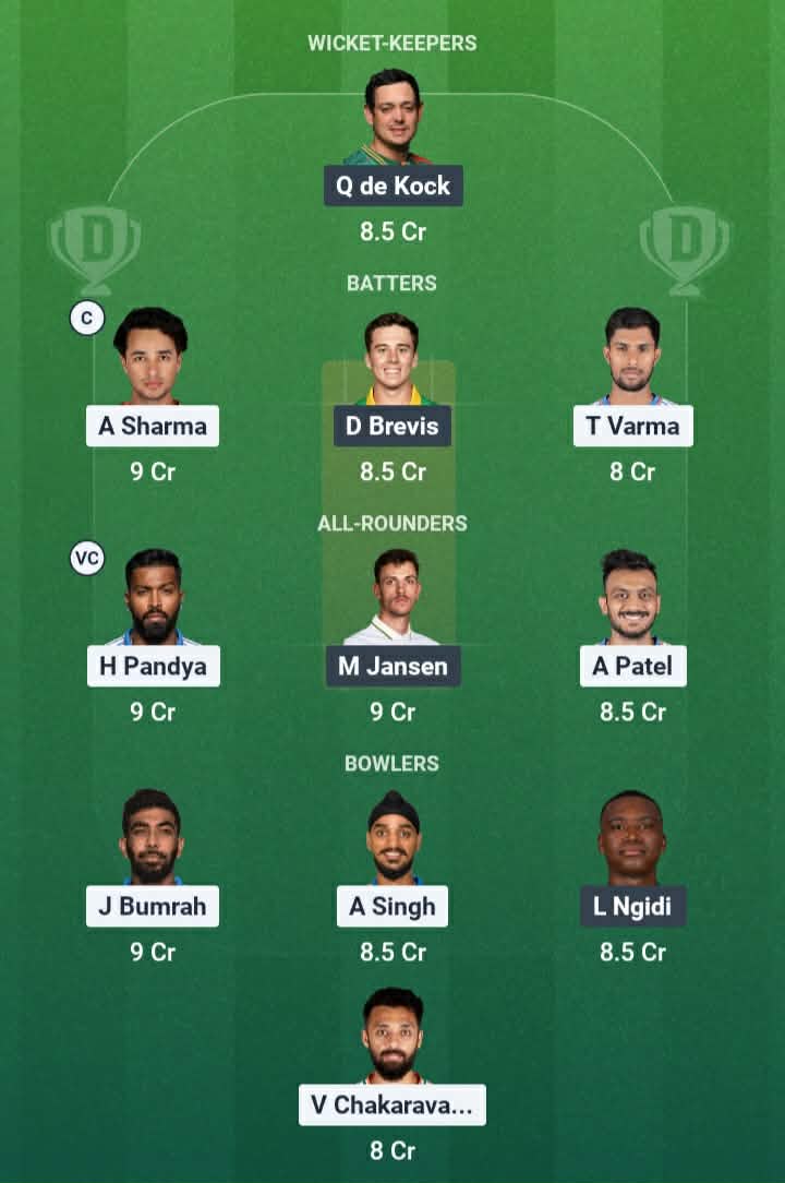 Screenshot from Dream11 app. Possible XIs, Fantasy Cricket Tips, Mullanpur New Chandigarh Pitch Report & Dream11 Prediction for IND vs SA 2nd T20 2025 Today.