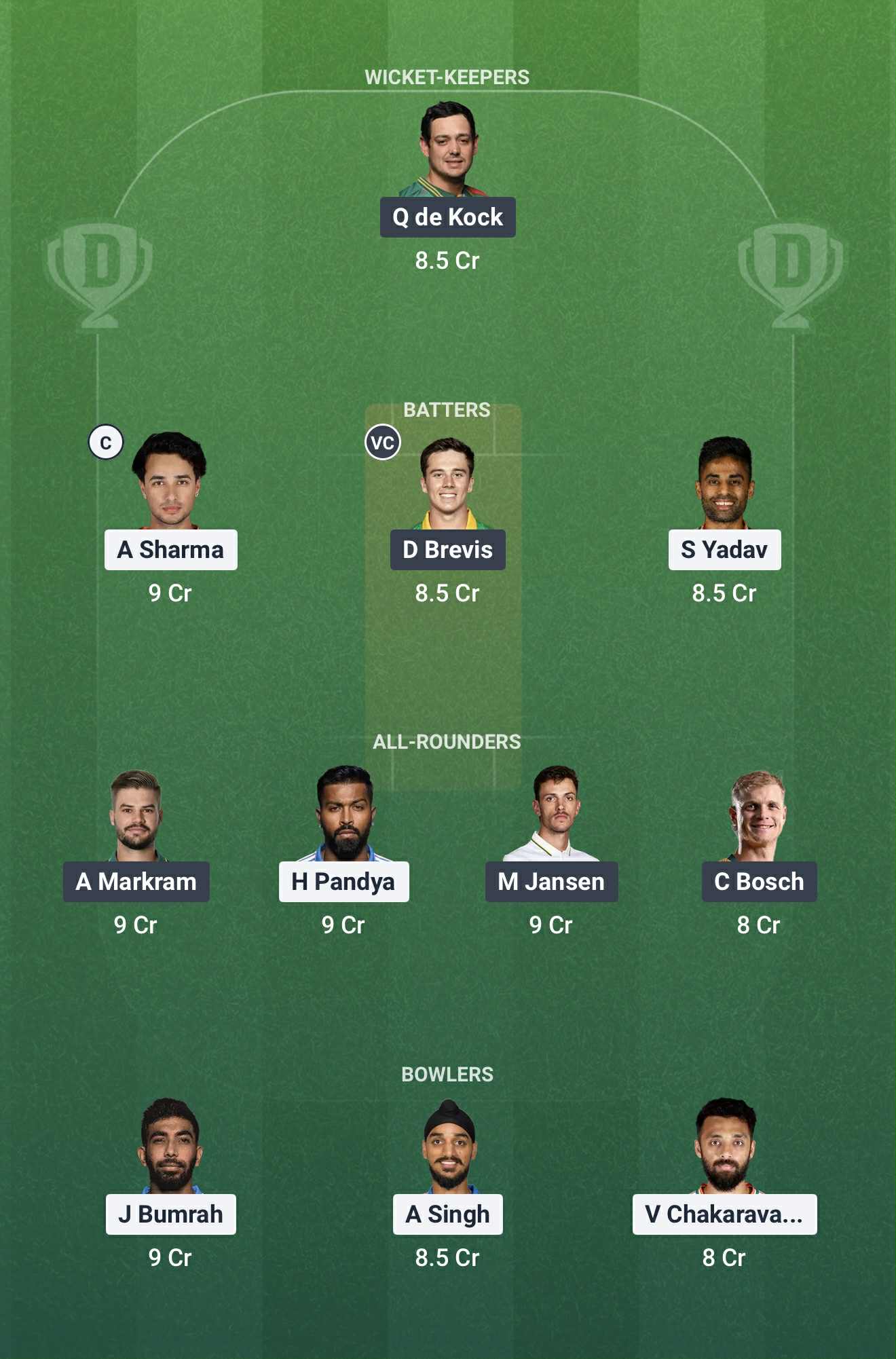 Screenshot from Dream11 app. Possible XIs, Fantasy Cricket Tips, Cuttack Pitch Report & Dream11 Prediction for IND vs SA 1st T20 2025 Today.