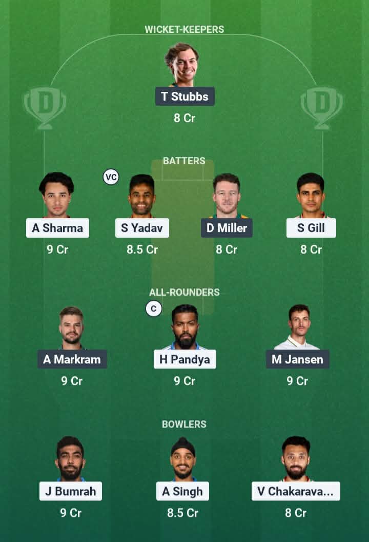 Screenshot from Dream11 app. Possible XIs, Fantasy Cricket Tips, Mullanpur New Chandigarh Pitch Report & Dream11 Prediction for IND vs SA 2nd T20 2025 Today.