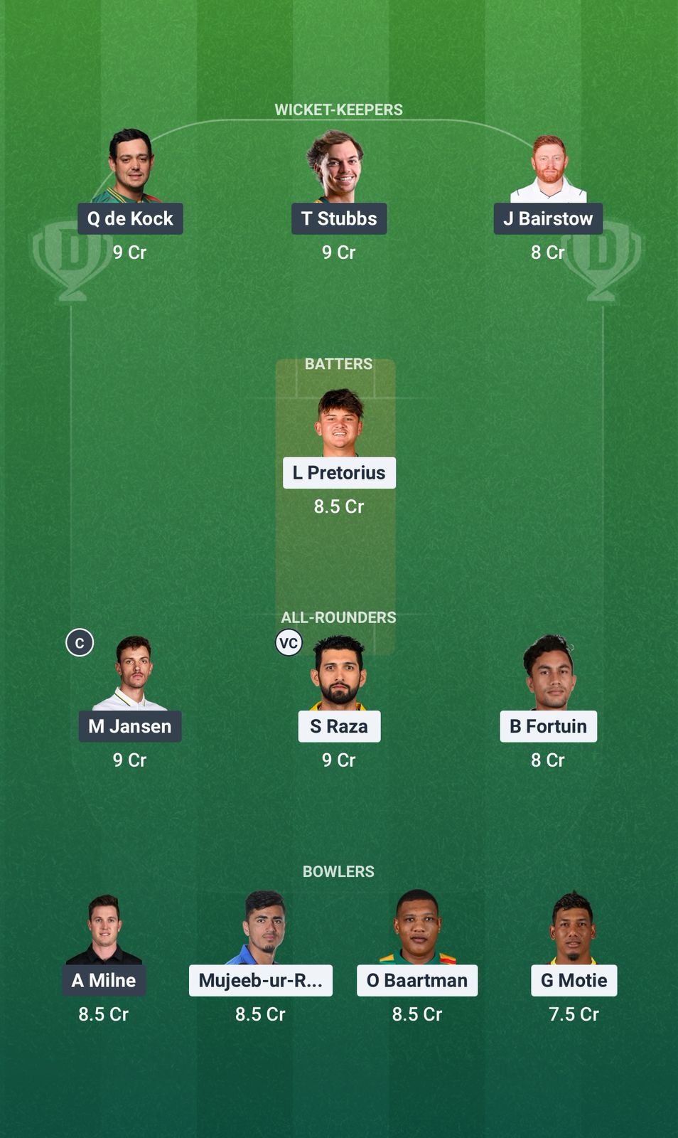 Screenshot from Dream11 app. Possible XIs, Fantasy Cricket Tips, Paarl Pitch Report & Dream11 Prediction for the 3rd Match of SA20 2025/26: PR vs SEC Today.