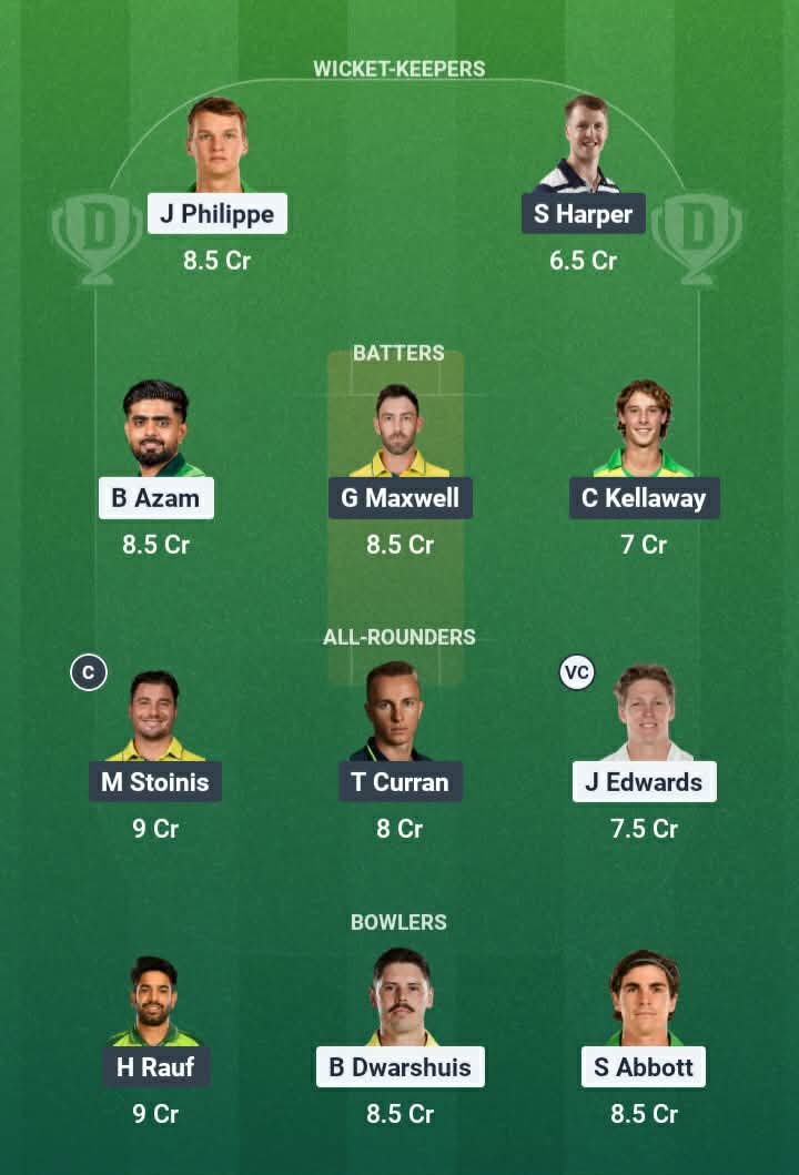 Screenshot from Dream11 app. Possible XIs, Fantasy Cricket Tips, SCG Pitch Report & Dream11 Prediction for the 11th Match of BBL 2025/26: SIX vs STA Today.
