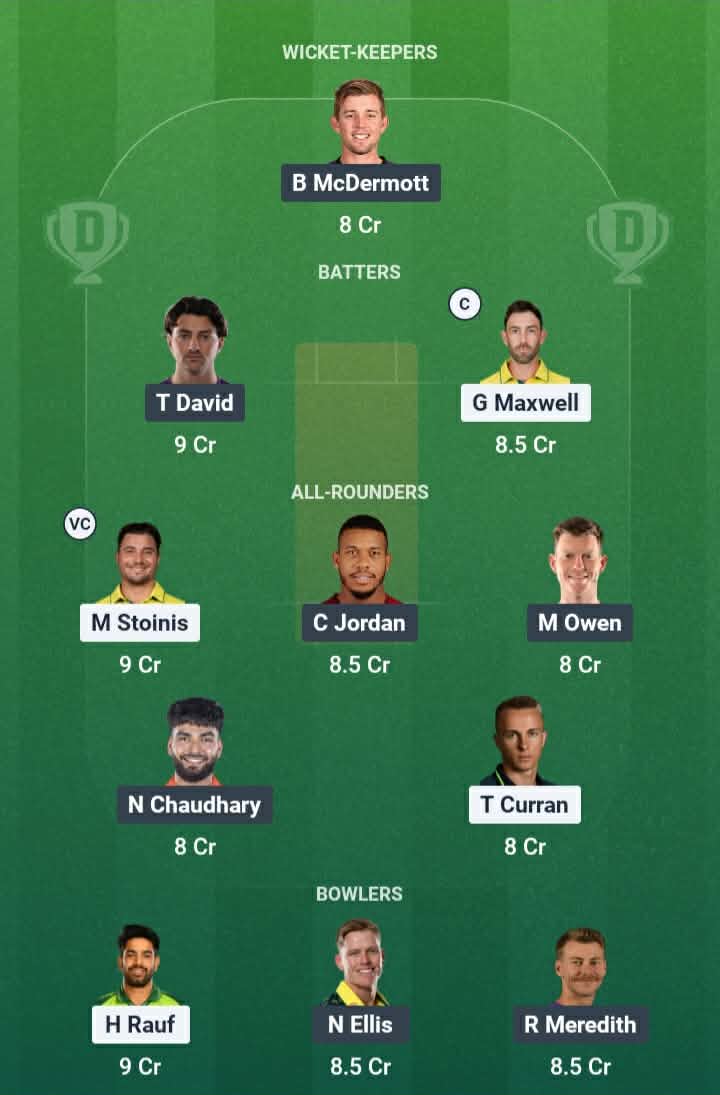 Screenshot from Dream11 app. Possible XIs, Fantasy Cricket Tips, MCG Pitch Report & Dream11 Prediction for the 5th Match of BBL 2025/26: STA vs HUR Today
