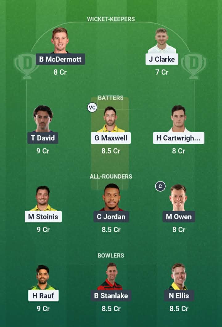 Screenshot from Dream11 app. Possible XIs, Fantasy Cricket Tips, MCG Pitch Report & Dream11 Prediction for the 5th Match of BBL 2025/26: STA vs HUR Today