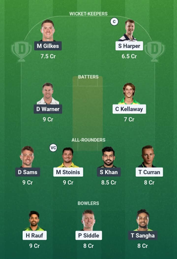 Screenshot from Dream11 app. Possible XIs, Fantasy Cricket Tips, Canberra Pitch Report & Dream11 Prediction for the 14th Match of BBL 2025/26: STA vs THU Today.