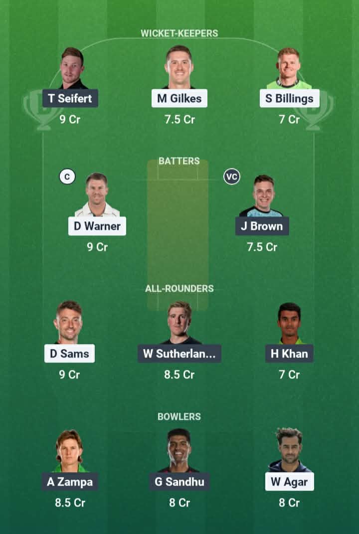 Screenshot Dream11 app. Possible XIs, Fantasy Cricket Tips, Sydney Showground Pitch Report & Dream11 Prediction for the 33rd Match of BBL 2025/26: THU vs REN Today.