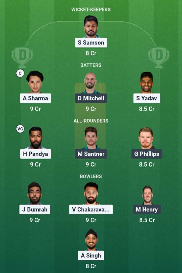 Screenshot from Dream11 app. Possible XIs, Fantasy Cricket Tips, Nagpur Pitch Report & Dream11 Prediction for the 1st IND vs NZ T20 2026.