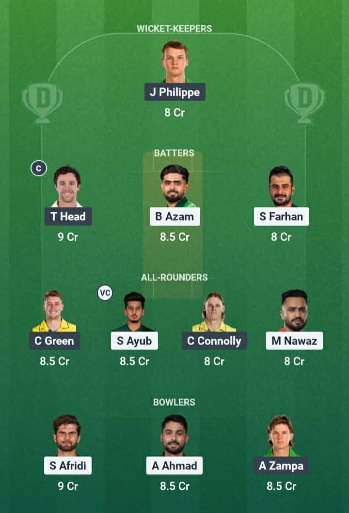 Screenshot from Dream11 app. Possible XIs, Fantasy Cricket Tips, Lahore Pitch Report & Dream11 Prediction for the 1st PAK vs AUS T20 2026.