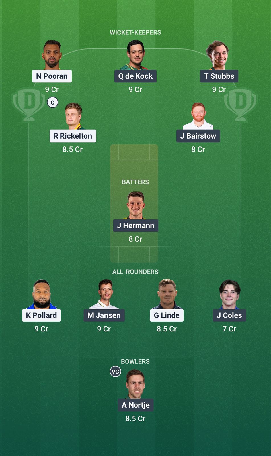 Screenshot from Dream11 app. Possible XIs, Fantasy Cricket Tips, Cape Town Pitch Report & Dream11 Prediction for the 26th Match of SA20 2025/26: MICT vs SEC Today.