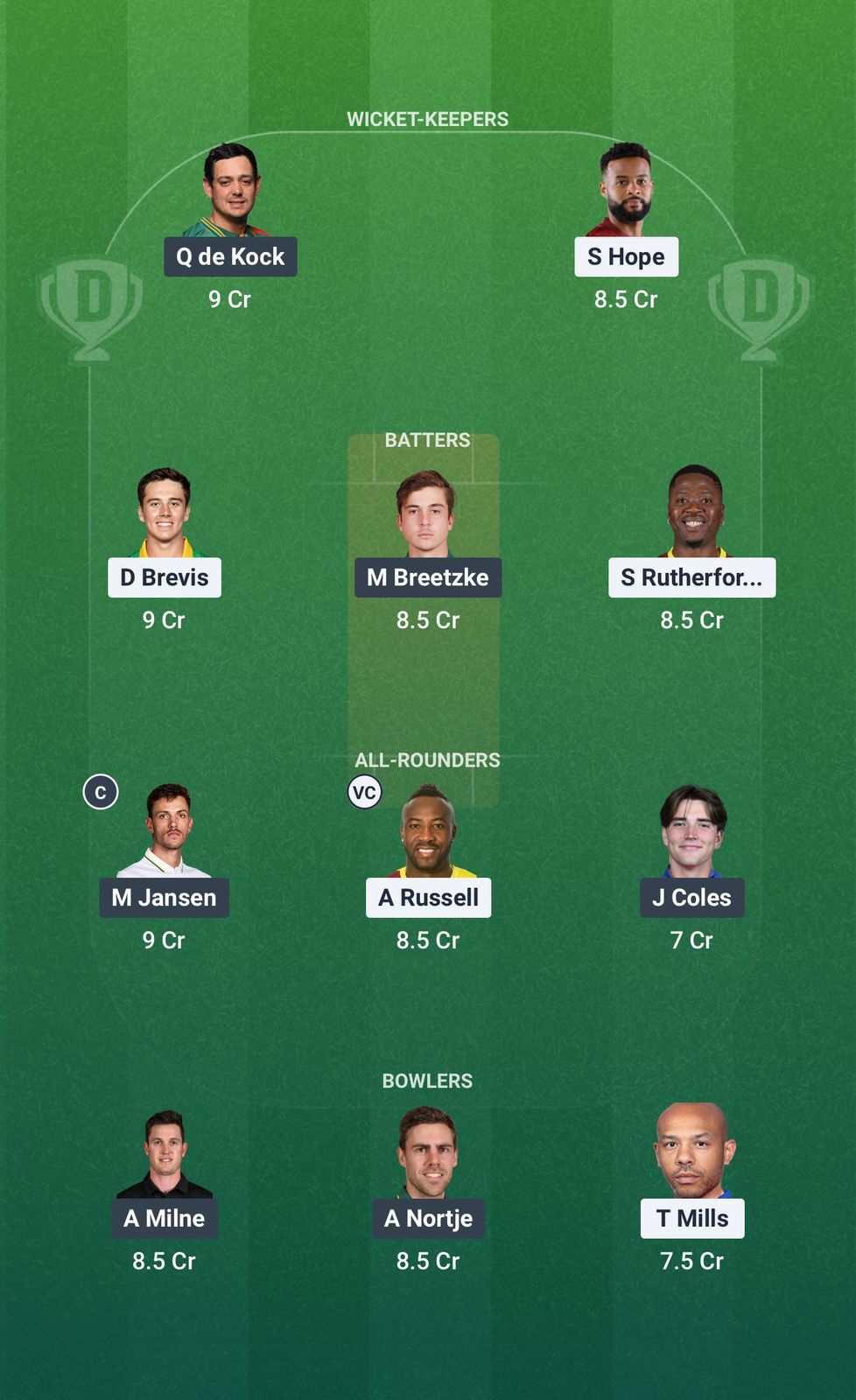 Screenshot from Dream11 app. Possible XIs, Fantasy Cricket Tips, Centurion Pitch Report & Dream11 Prediction for the 14th Match of SA20 2025/26: PC vs SEC Today.