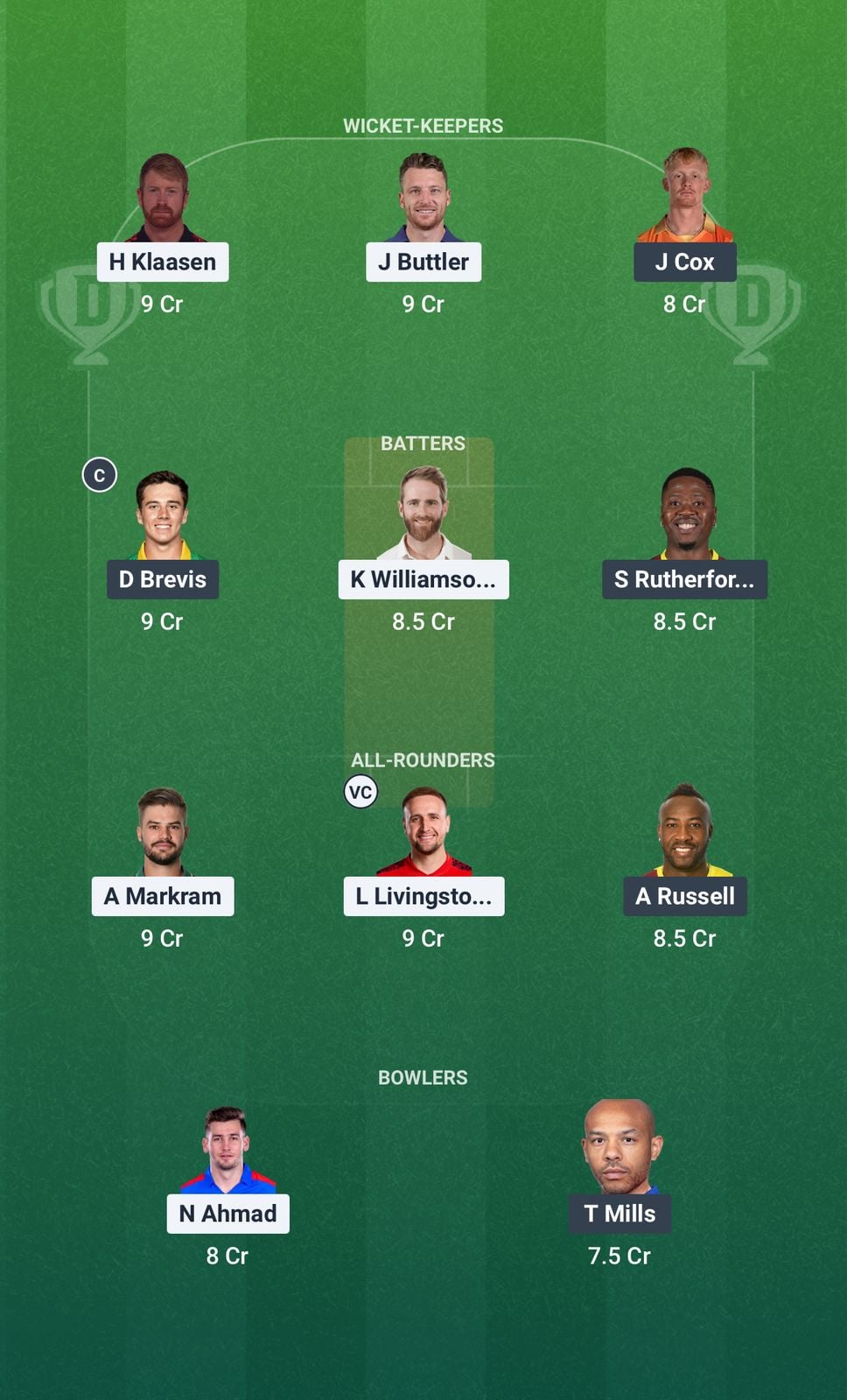 Screenshot from Dream11 app. Possible XIs, Fantasy Cricket Tips, Durban Pitch Report & Dream11 Prediction for the 16th Match of SA20 2025/26: DSG vs PC Today.