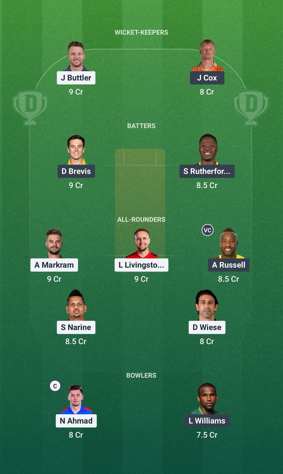 Screenshot from Dream11 app. Possible XIs, Fantasy Cricket Tips, Durban Pitch Report & Dream11 Prediction for the 16th Match of SA20 2025/26: DSG vs PC Today.