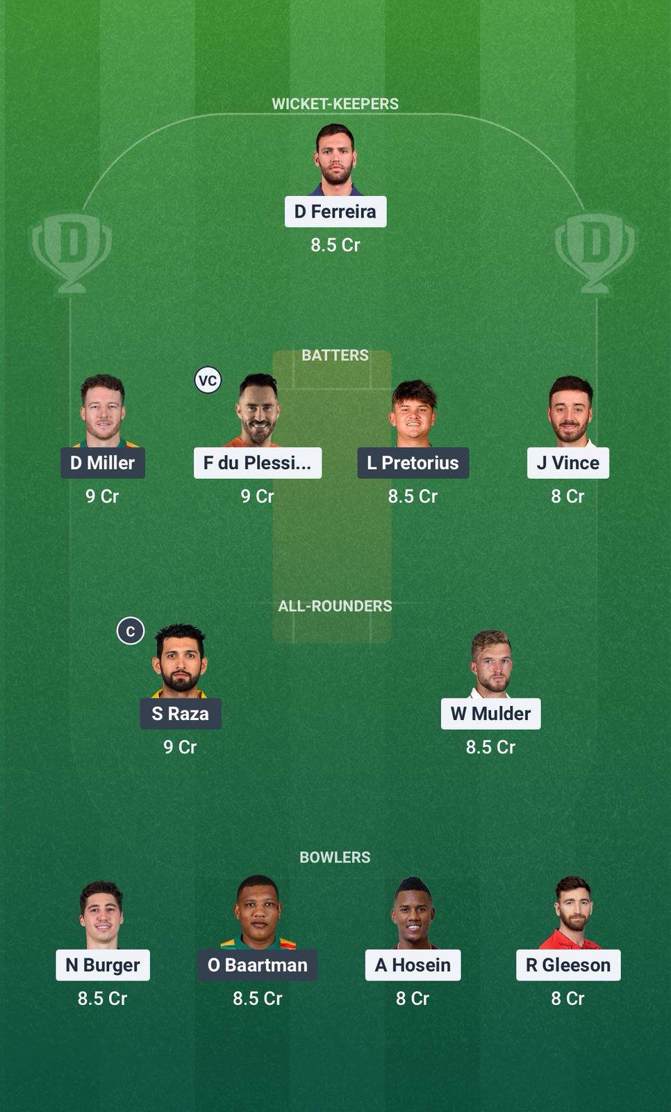 Screenshot from Dream11 app. Possible XIs, Fantasy Cricket Tips, Johannesburg Pitch Report & Dream11 Prediction for the 17th Match of SA20 2025/26: JSK vs PR Today.