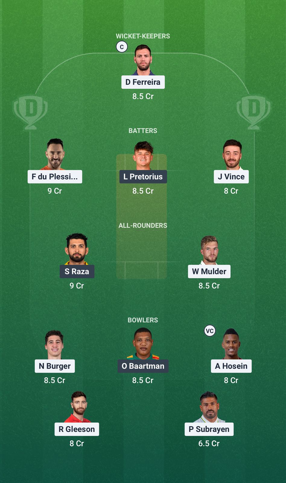 Screenshot from Dream11 app. Possible XIs, Fantasy Cricket Tips, Johannesburg Pitch Report & Dream11 Prediction for the 17th Match of SA20 2025/26: JSK vs PR Today.
