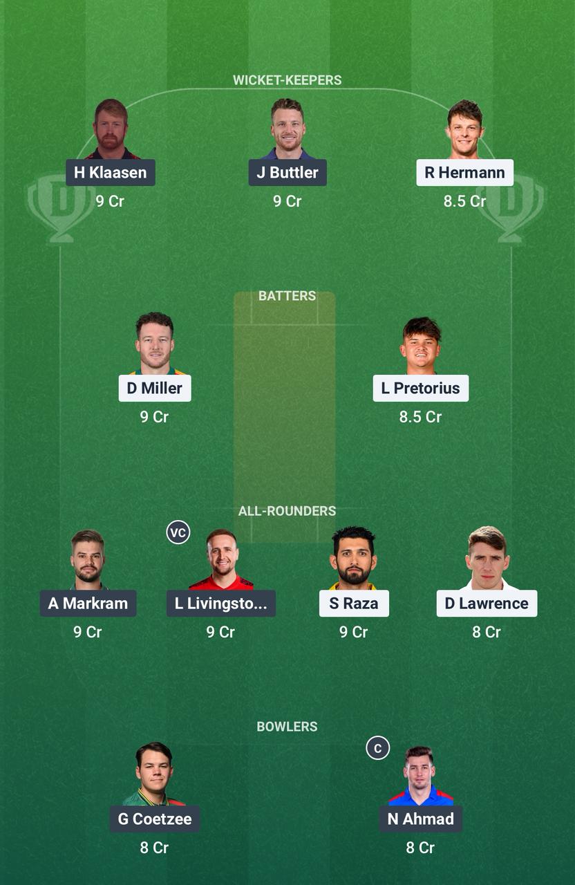 Screenshot from Dream11 app. Possible XIs, Fantasy Cricket Tips, Paarl Pitch Report & Dream11 Prediction for the 23rd Match of SA20 2025/26: PR vs DSG Today.