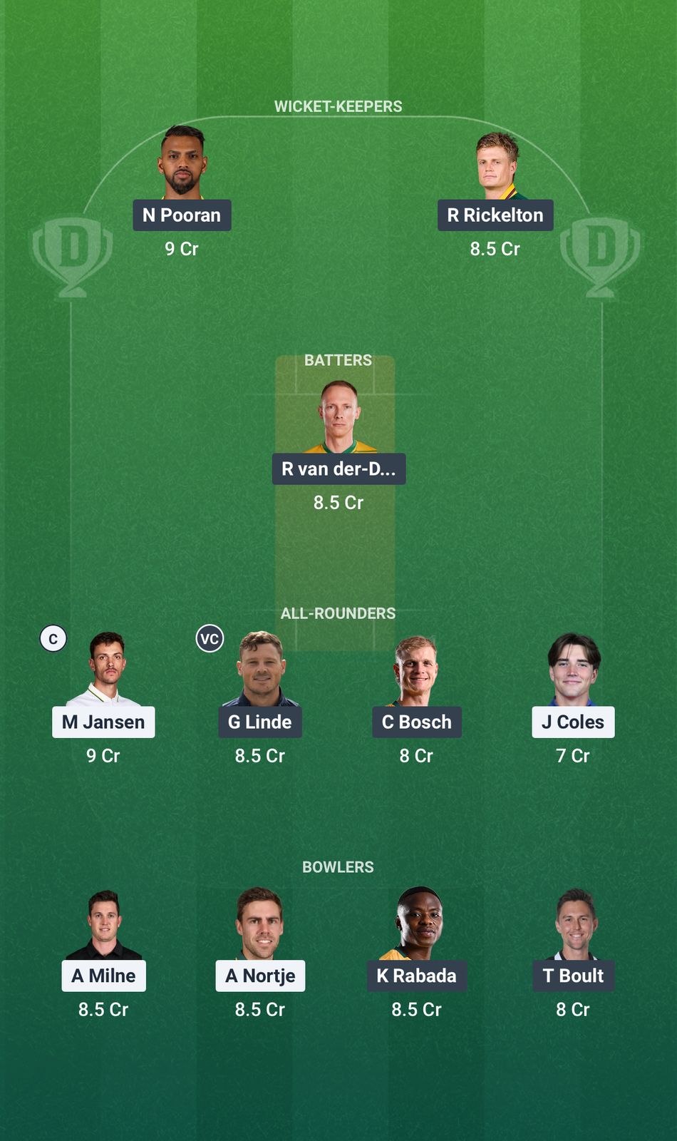 Screenshot from Dream11 app. Possible XIs, Fantasy Cricket Tips, Gqeberha Pitch Report & Dream11 Prediction for the 29th Match of SA20 2025/26: SEC vs MICT Today.