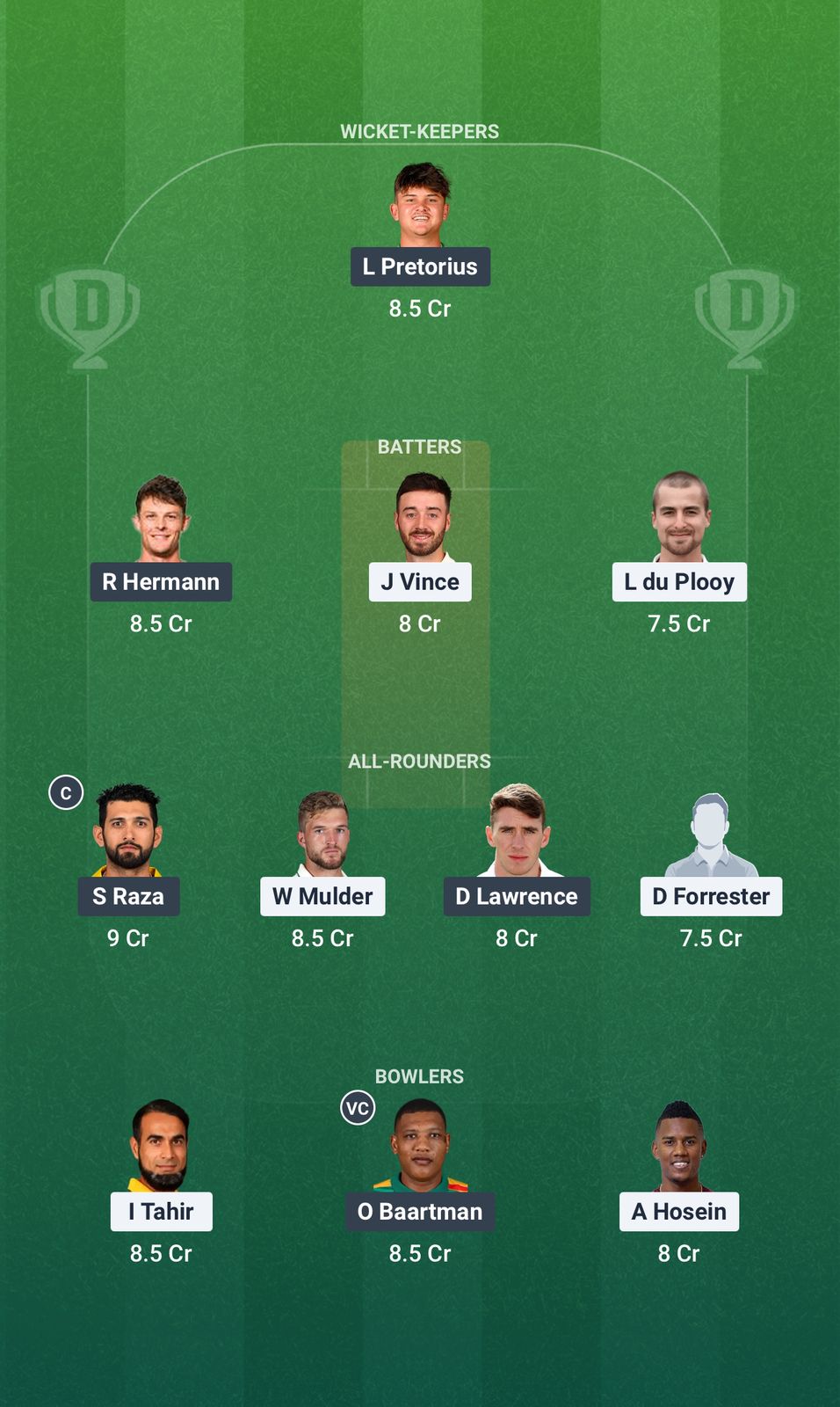 Screenshot from Dream11 app. Possible XIs, Fantasy Cricket Tips, Centurion Pitch Report & Dream11 Prediction for the Eliminator of SA20 2025/26: PR vs JSK Today.