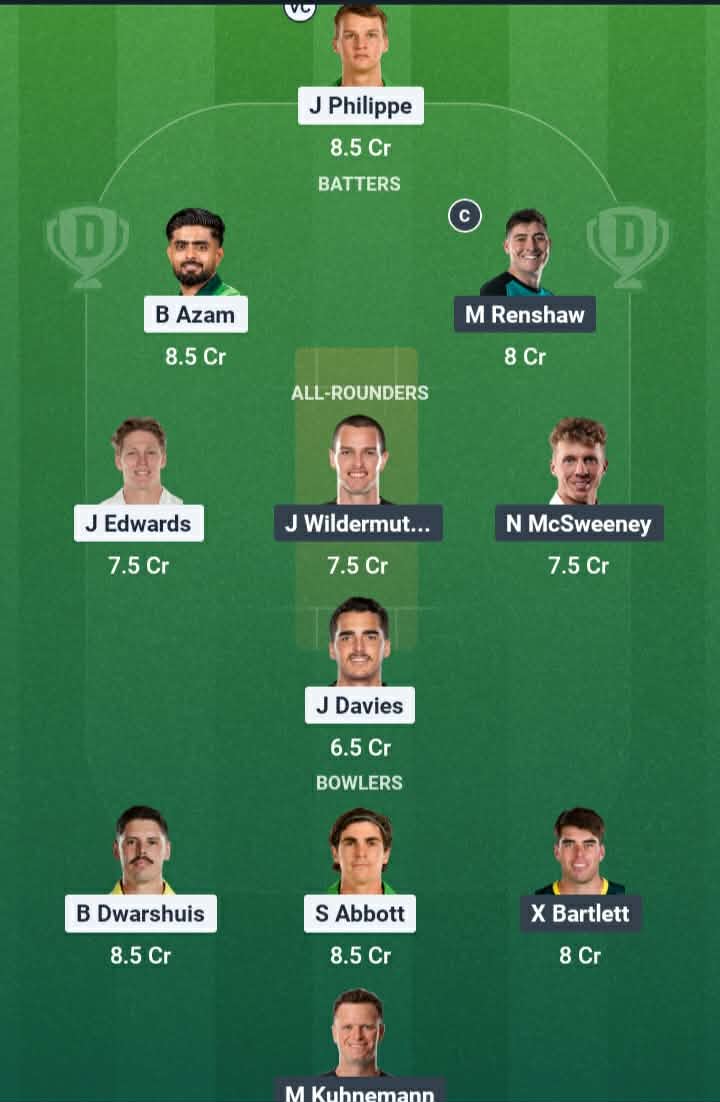 Screenshot from Dream11 app. Possible XIs, Fantasy Cricket Tips, Coffs Harbour Pitch Report & Dream11 Prediction for the 24th Match of BBL 2025/26: SIX vs HEA Today.