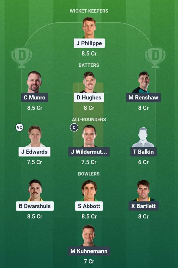 Screenshot from Dream11 app. Possible XIs, Fantasy Cricket Tips, Coffs Harbour Pitch Report & Dream11 Prediction for the 24th Match of BBL 2025/26: SIX vs HEA Today.