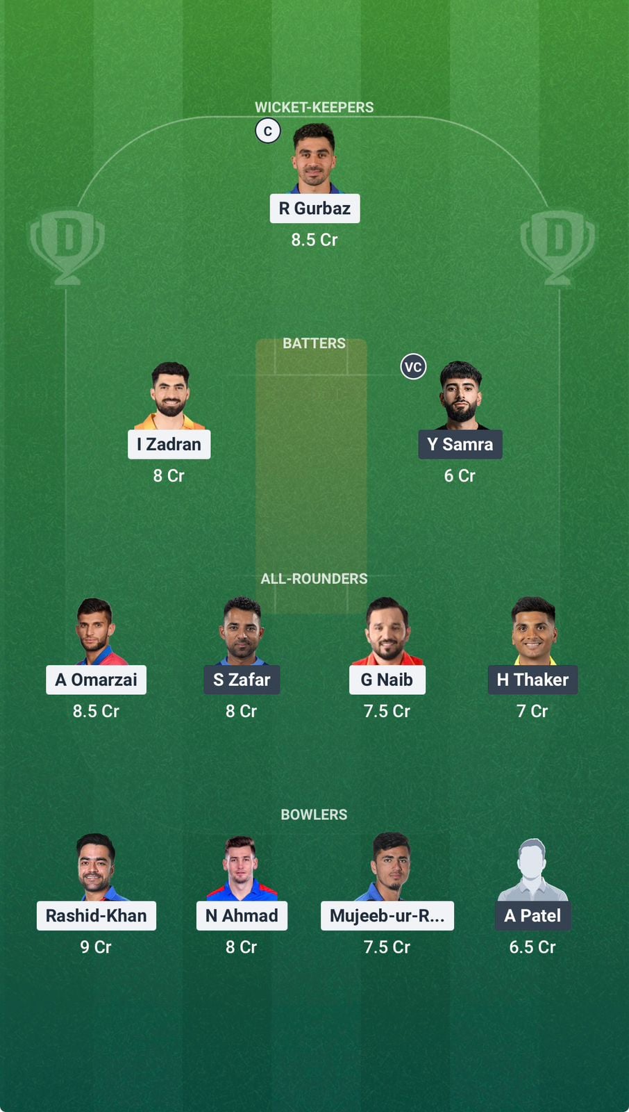 Screenshot from Dream11 app. Possible XIs, Fantasy Cricket Tips, Chennai Pitch Report & Dream11 Prediction for the 39th Match of T20 World Cup 2026: AFG vs CAN Today.