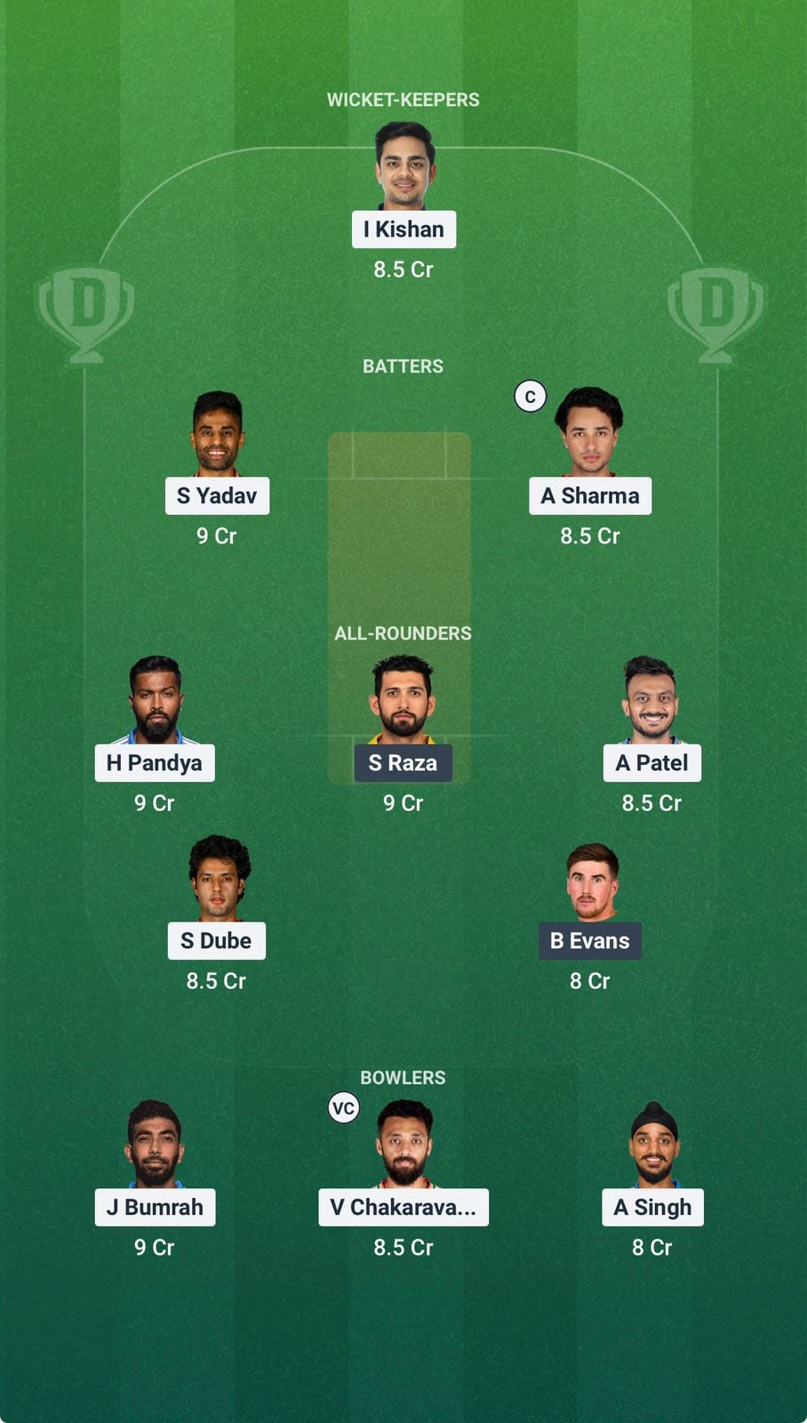 Screenshot from Dream11 app. Possible XIs, Fantasy Cricket Tips, Chepauk Pitch Report & Dream11 Prediction for the 48th Match of T20 World Cup 2026: IND vs ZIM Today.