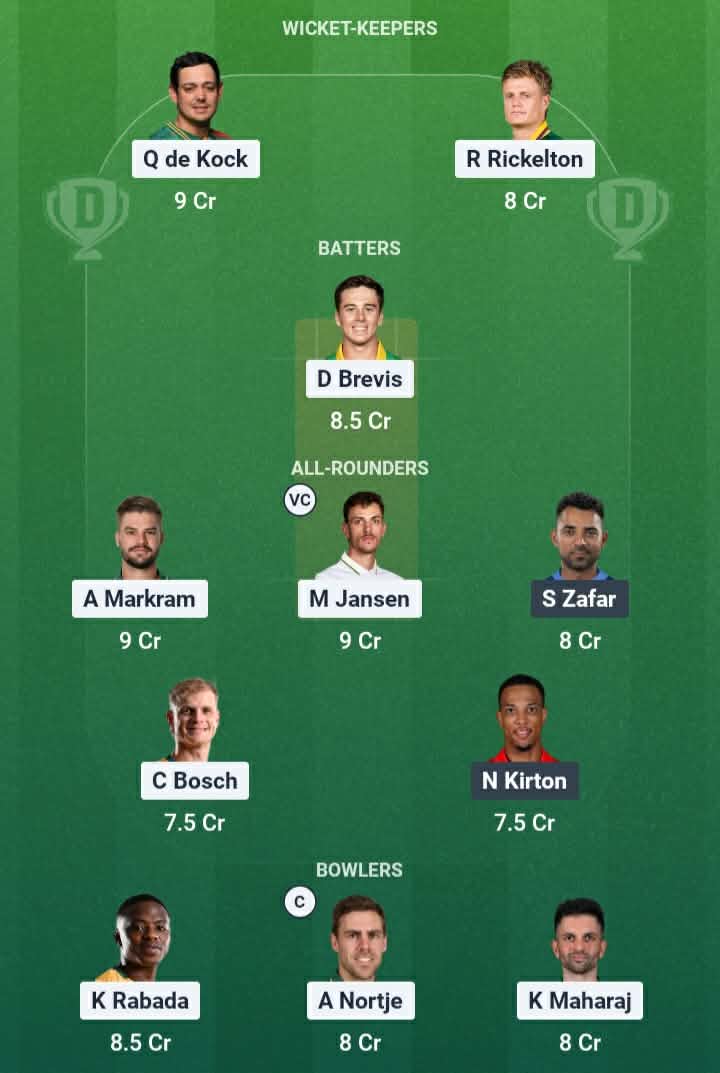 Screenshot from Dream11 app. Possible XIs, Fantasy Cricket Tips, Ahmedabad Pitch Report & Dream11 Prediction for the 9th Match of the T20 World Cup 2026: SA vs CAN Today.