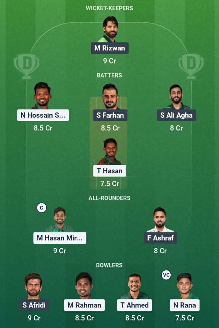 Screenshot from Dream11 app. Possible XIs, Fantasy Cricket Tips, Mirpur Pitch Report & Dream11 Prediction for the 2nd ODI: PAK vs BAN 2026 Today.