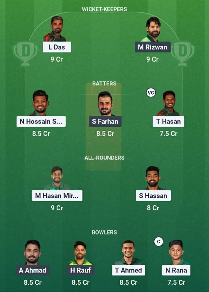 Screenshot from Dream11 app. Possible XIs, Fantasy Cricket Tips, Mirpur Pitch Report & Dream11 Prediction for the 2nd ODI: PAK vs BAN 2026 Today.