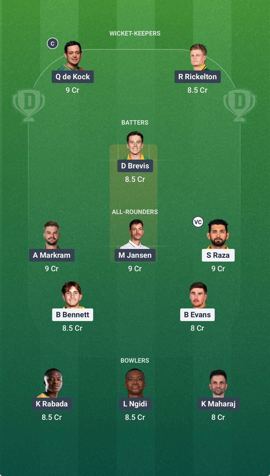Screenshot from Dream11 app. Possible XIs, Fantasy Cricket Tips, Delhi Pitch Report & Dream11 Prediction for the 51st Match of T20 World Cup 2026: SA vs ZIM Today.