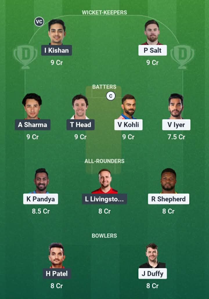 Screenshot from Dream11 app. Possible XIs, Fantasy Cricket Tips, Bengaluru Pitch Report & Dream11 Prediction for the 1st match of IPL 2026: RCB vs SRH Today.