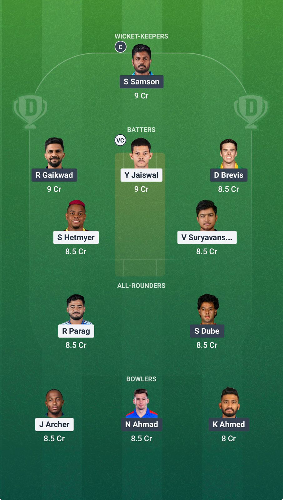 Screenshot from Dream11 app. Possible XIs, Fantasy Cricket Tips, Guwahati Pitch Report & Dream11 Prediction for the 3rd match of IPL 2026: RR vs CSK Today.