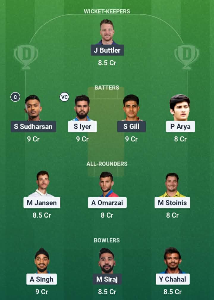 Screenshot from Dream11 app. Possible XIs, Fantasy Cricket Tips, Mullanpur Pitch Report & Dream11 Prediction for the 4th match of IPL 2026: PBKS vs GT Today.