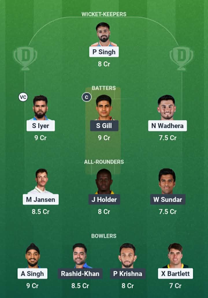 Screenshot from Dream11 app. Possible XIs, Fantasy Cricket Tips, Mullanpur Pitch Report & Dream11 Prediction for the 4th match of IPL 2026: PBKS vs GT Today.